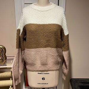 Abercrombie & Fitch colorblock sweater in pink, mocha and ivory.
